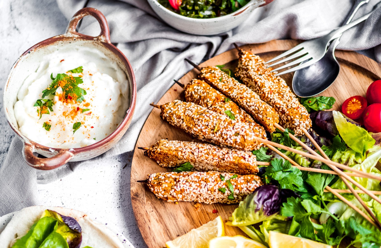 Sesame Lemon Harissa Chickpea Kofta